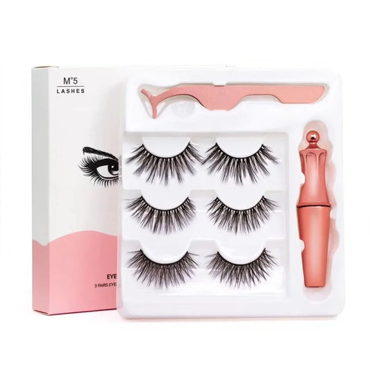 3D magnetic eyelashes 3 Pairs Magnetic False Eyelashes &1 piece Magnetic Liquid Eyeliner &1 piece Tweezer Set  magnetic eyeliner