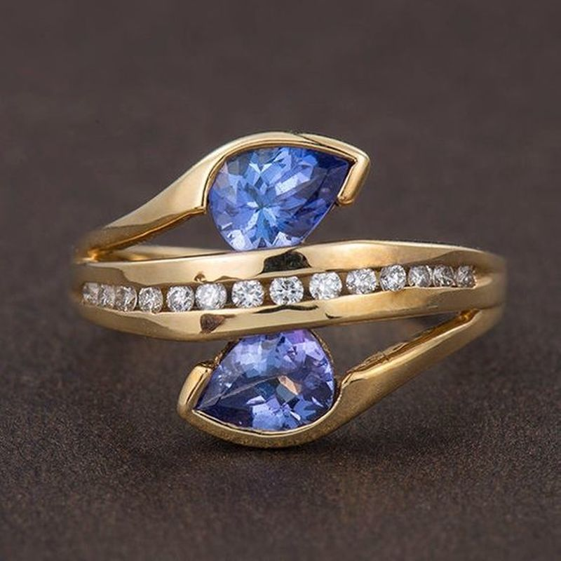 Personality Trendy Gold Filling Blue Stone Ring